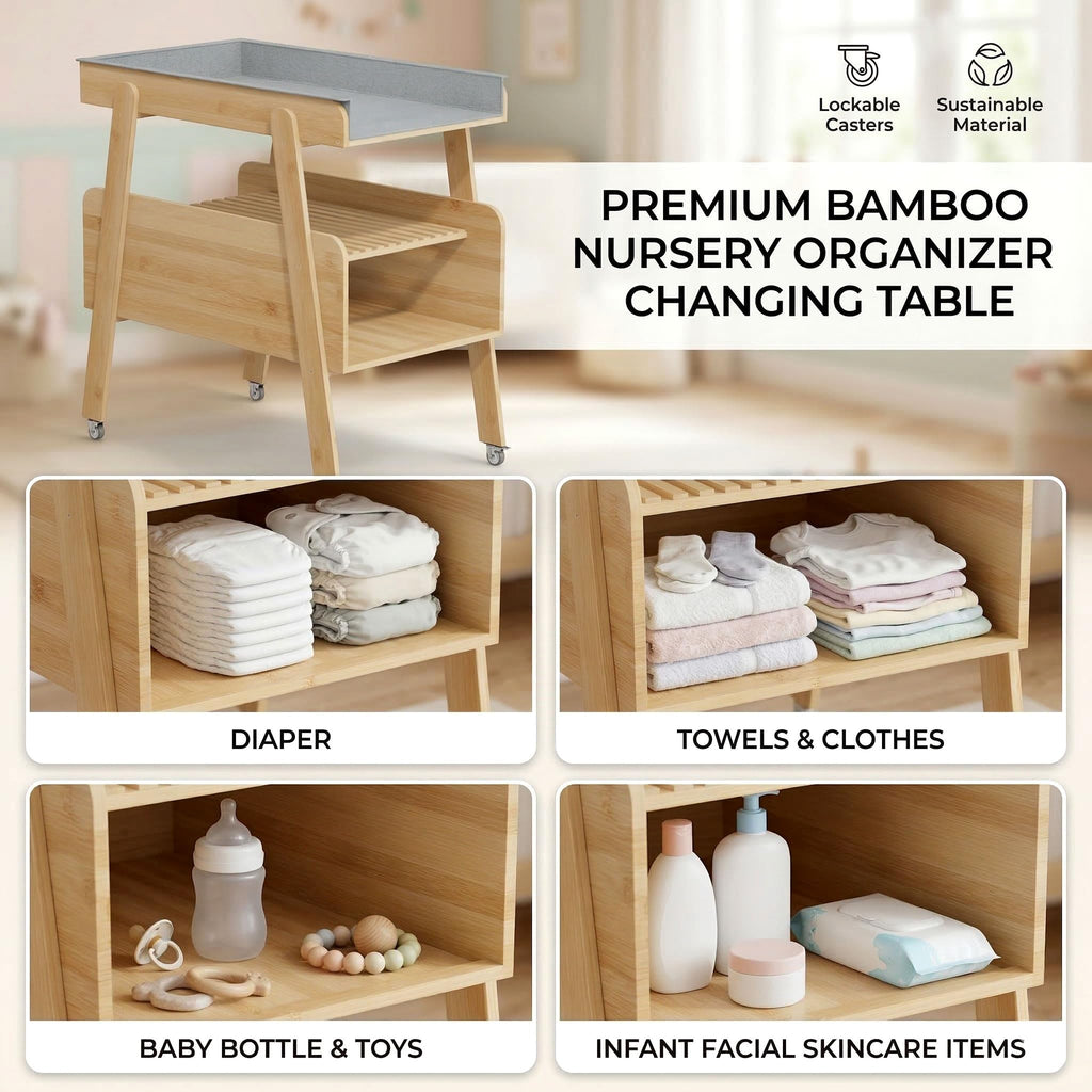 Flat Top Diaper Changing Station with Wheels and Changing Pad Z4199