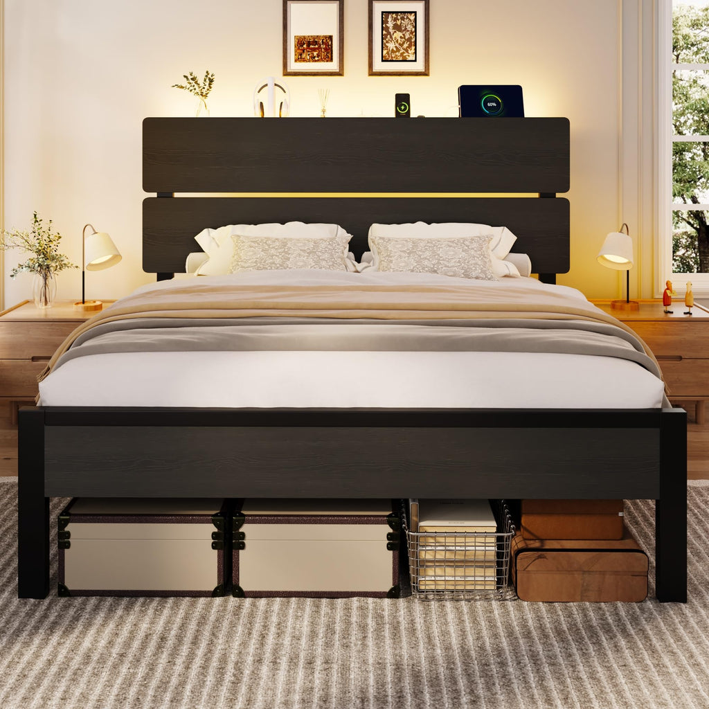 Full Size Bed Frame with Charging Station V87856