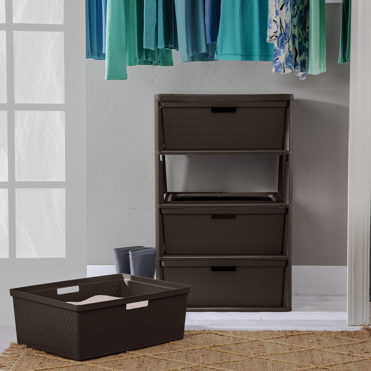 Brown 4 Drawer Plastic Storage Tower U2191