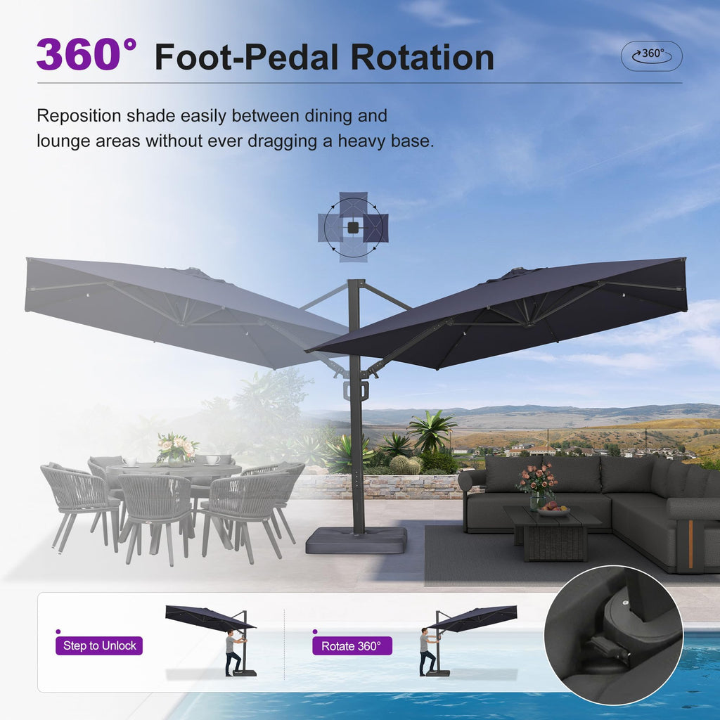 10' x 13' Navy Blue Patio Umbrella with Base C3375