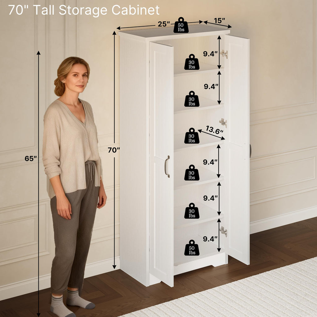 70" Tall Wood Storage Cabinet with 6 Adjustable Shelves G43745
