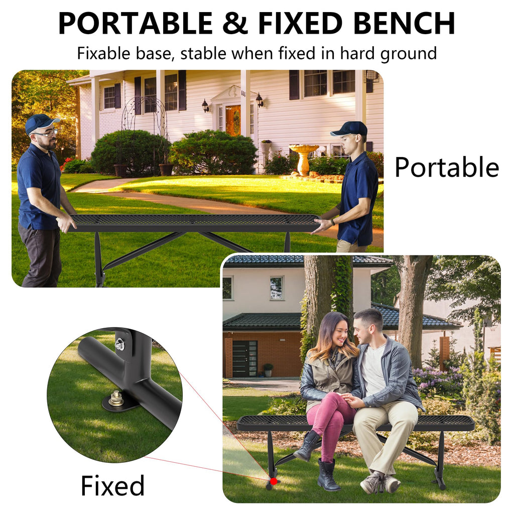 6 Feet Heavy Duty Metal Park Bench with Portable Frame, Black L8399