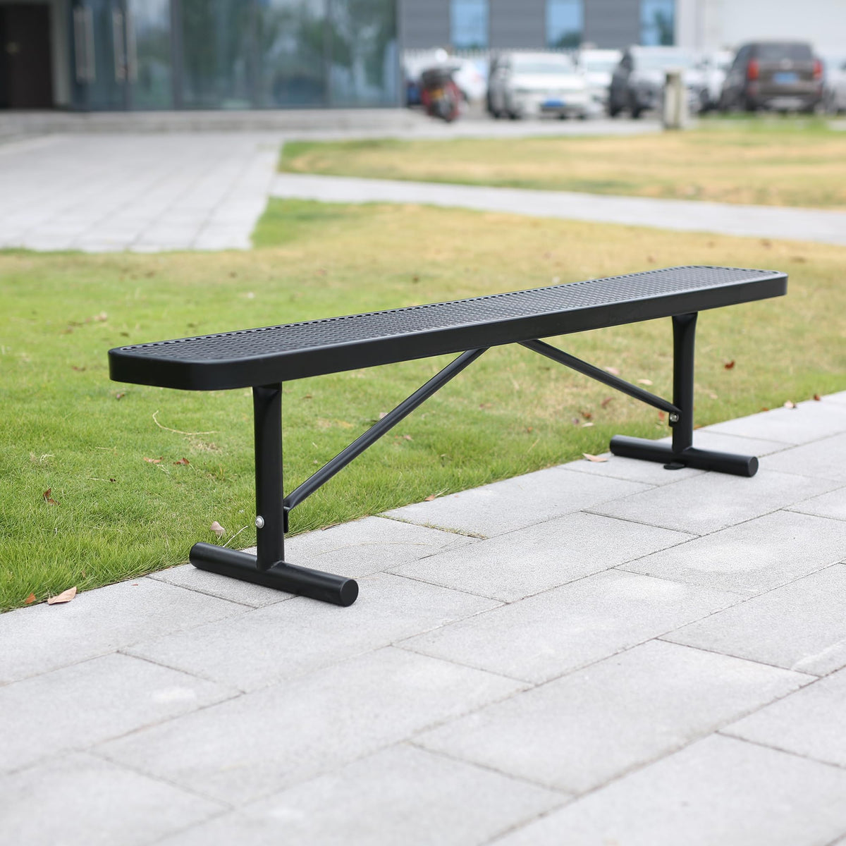 6 Feet Heavy Duty Metal Park Bench with Portable Frame, Black L8399