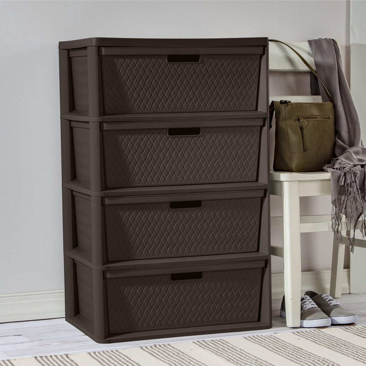 Brown 4 Drawer Plastic Storage Tower U2191