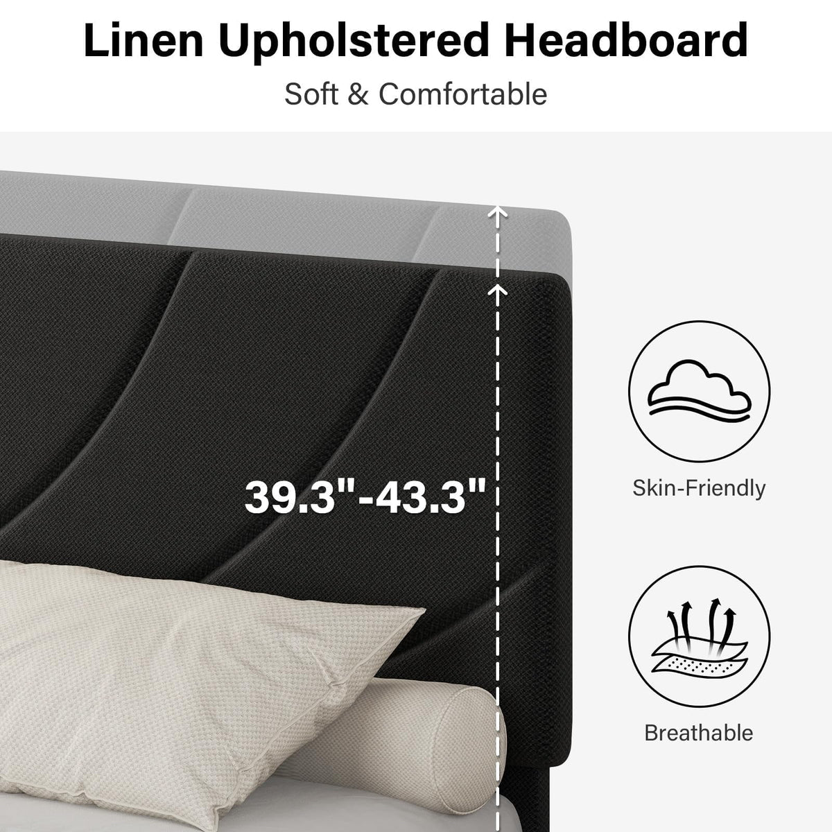 Twin Bed Frame with Adjustable Headboard, Black U548138