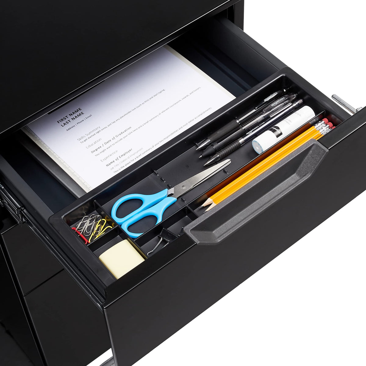 3-Drawer Black Mobile File Cabinet with Lock D4810