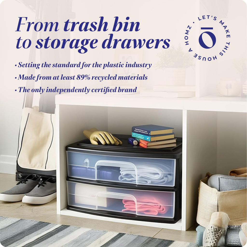 2-Tier Black Storage Drawer Tower, 2 Pack W34465