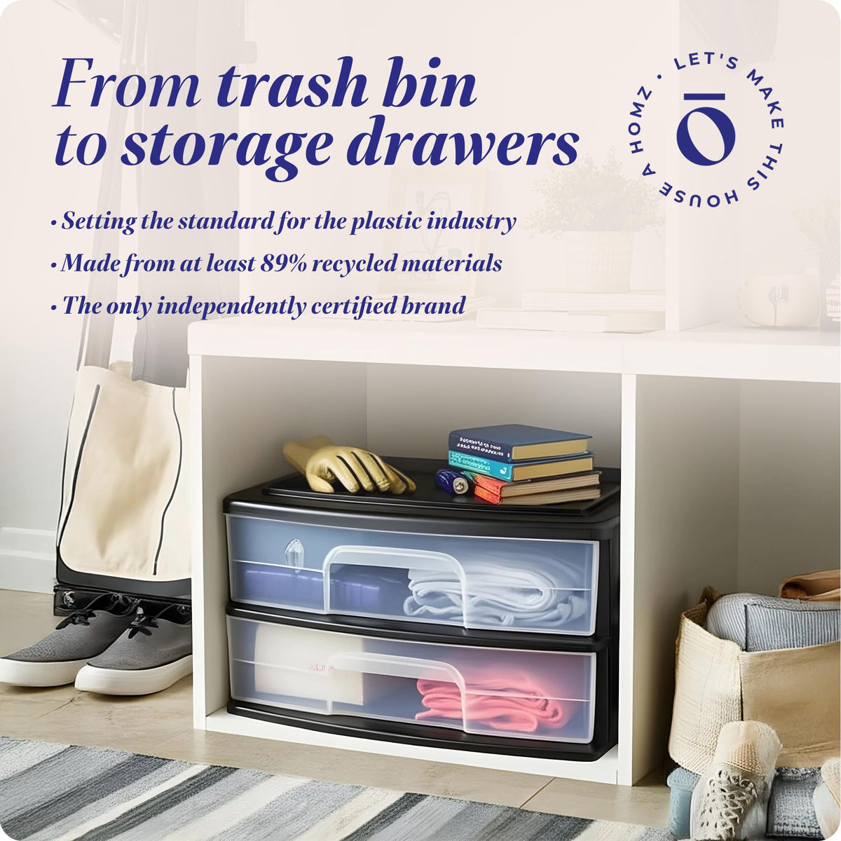 2-Tier Black Storage Drawer Tower, 2 Pack W34465
