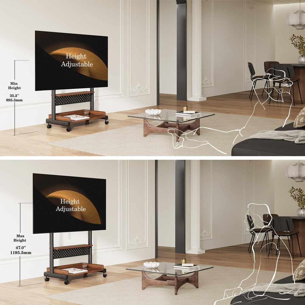 Rolling TV Stand Mount with Wooden Shelf R448