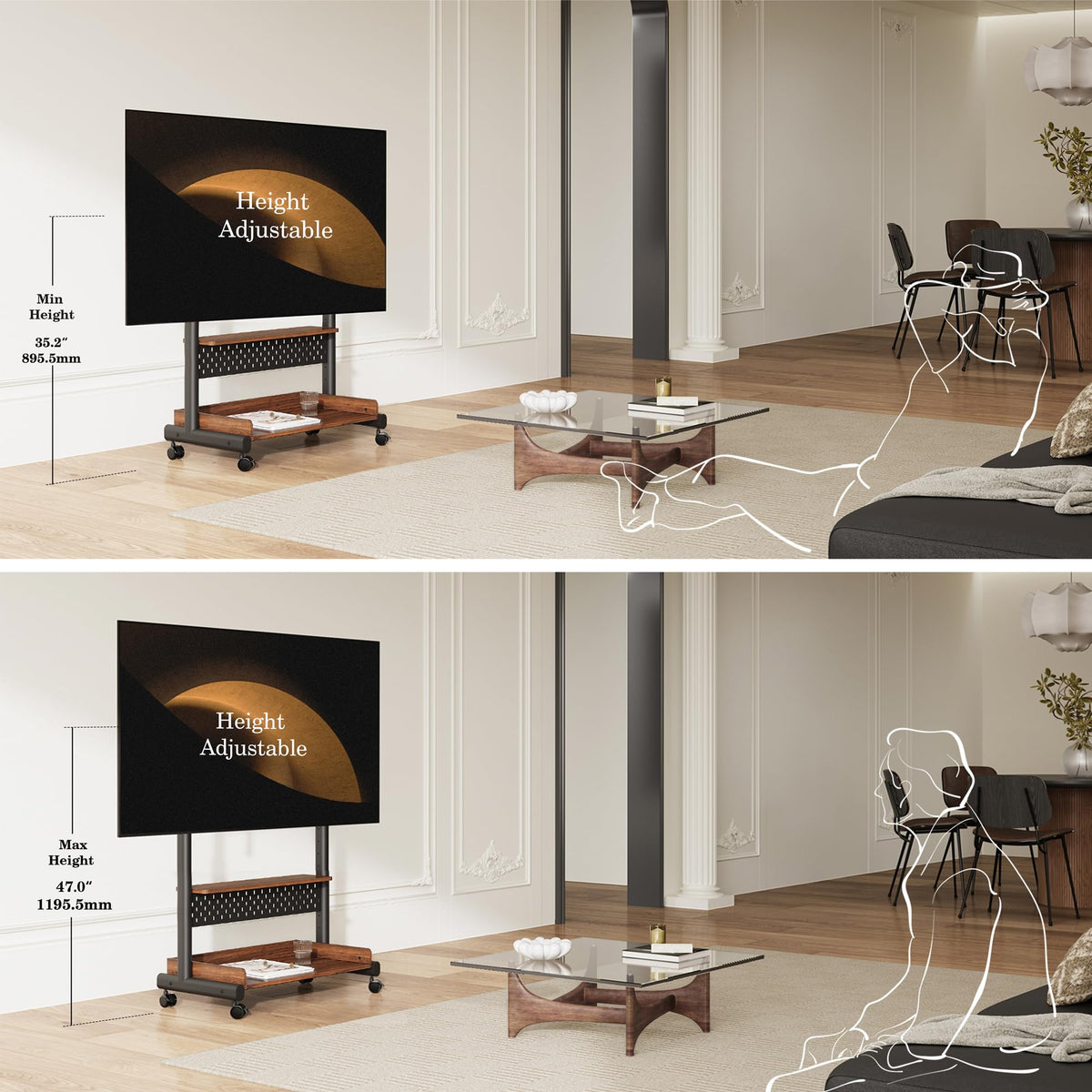 Rolling TV Stand Mount with Wooden Shelf R448