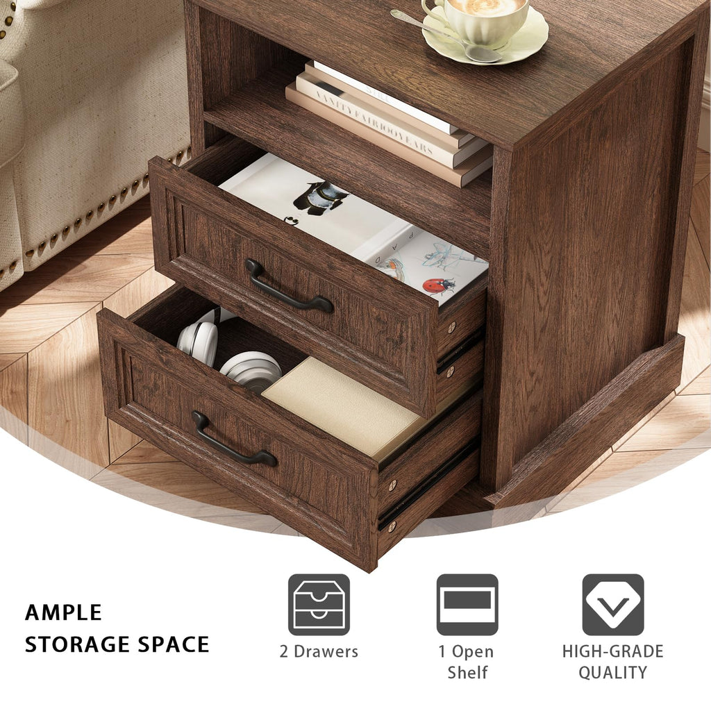 Brown 2 Drawer Nightstand Set of 2 N13178