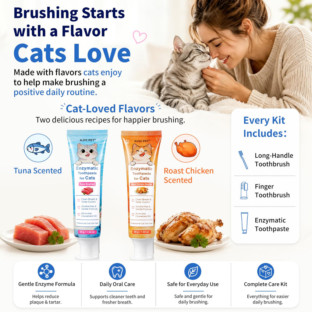 55g Roasted Chicken Enzymatic Cat Tooth Brushing Kit with Soft Bristles Toothbrush & Finger Brush D464