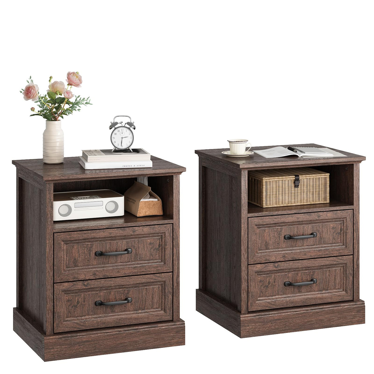 Brown 2 Drawer Nightstand Set of 2 N13178
