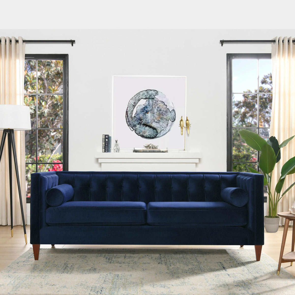 Navy Blue Velvet Tufted Sofa G989