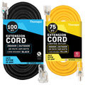 Black Oil Resistant 12 Gauge Extension Cord 100 ft and Yellow 10 Gauge Extension Cord 75 ft U19310