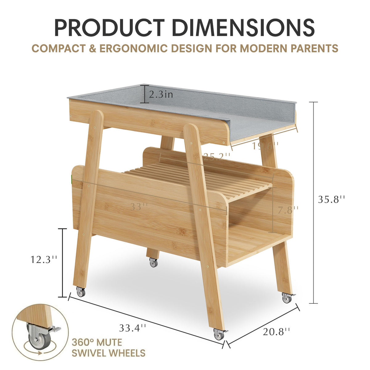 Flat Top Diaper Changing Station with Wheels and Changing Pad Z4199