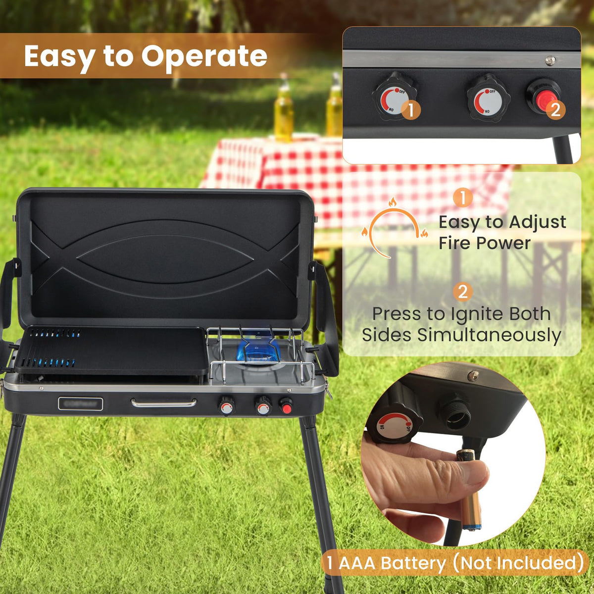 2-Burner Camping Stove with Removable Leg Stand J265