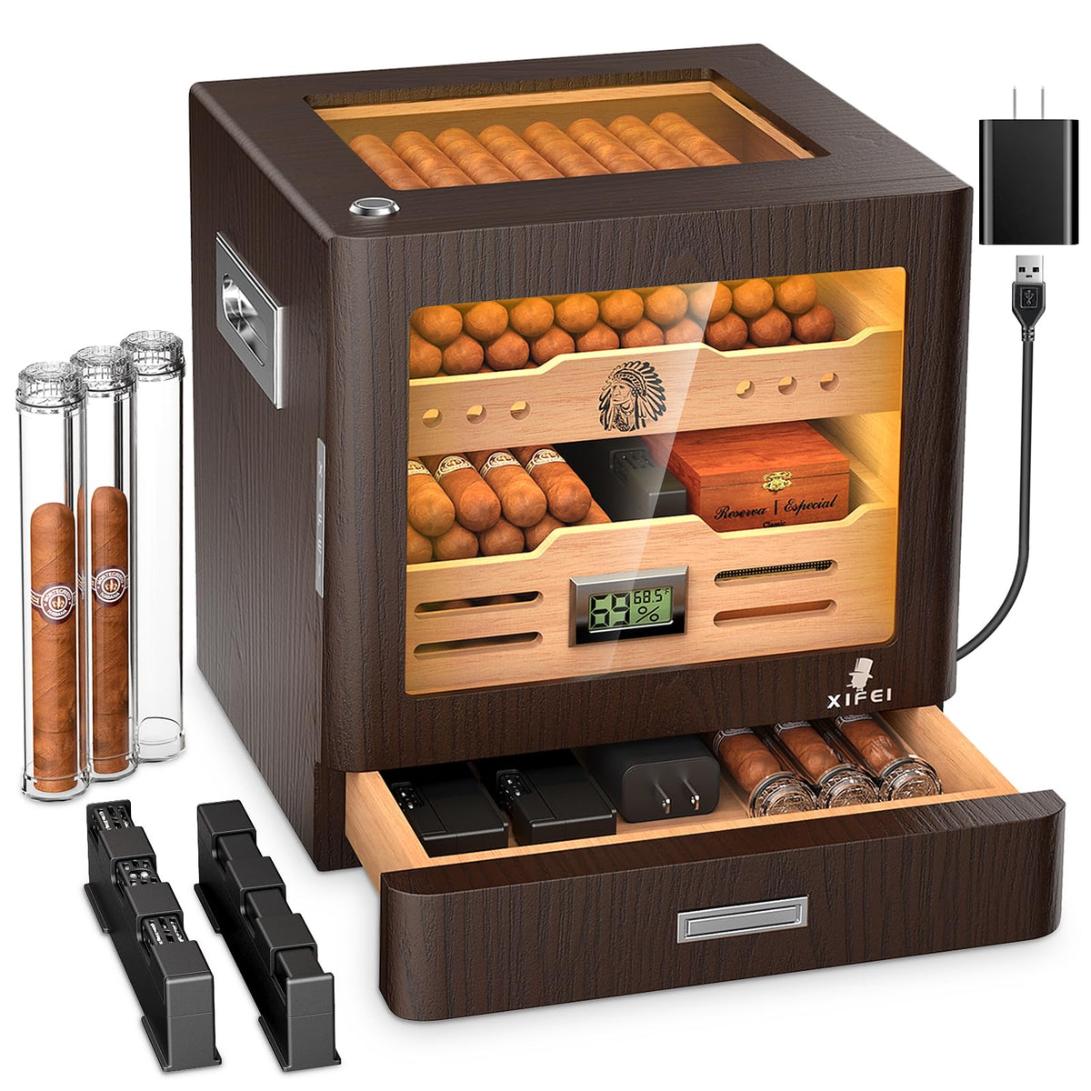 Cigar Humidor Cabinet with Digital Hygrometer and 2 Humidifiers B282252