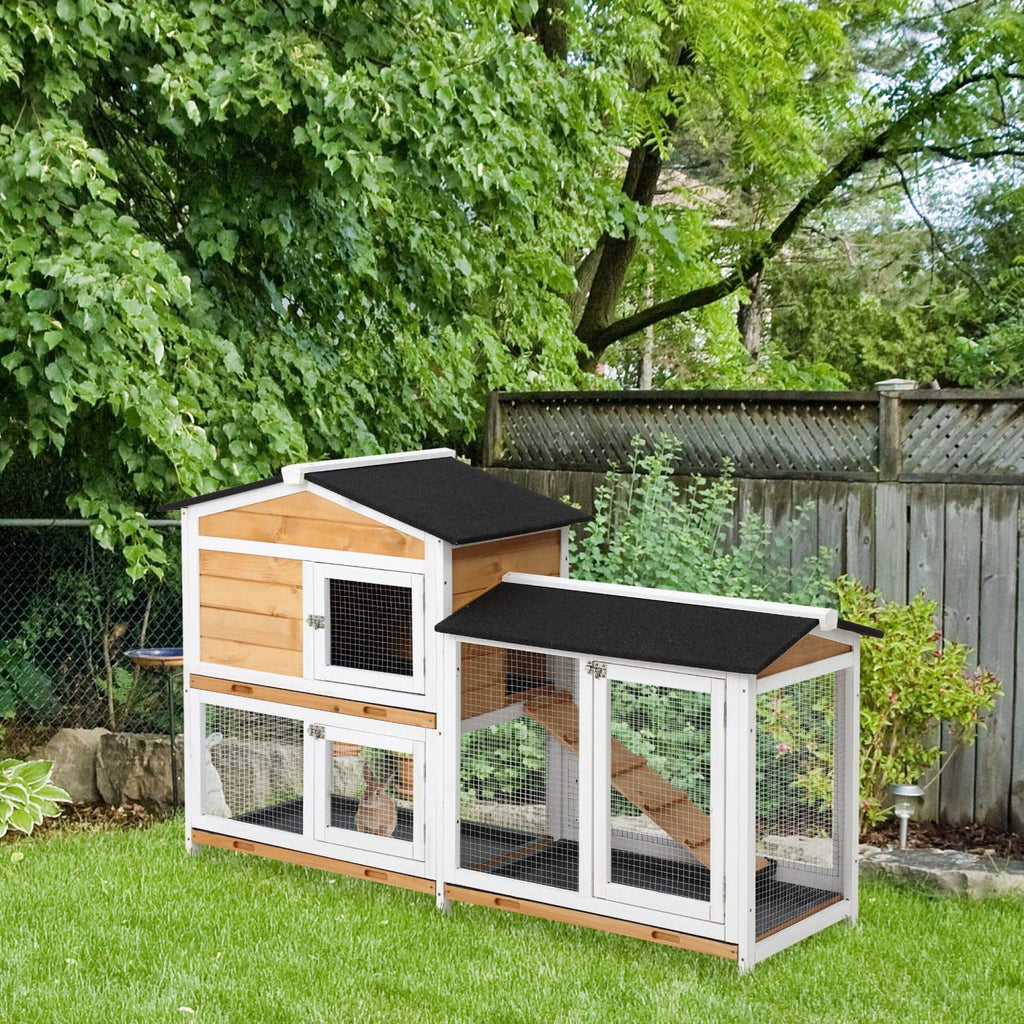 2-Story Wooden Rabbit Hutch with Ramp Y65296