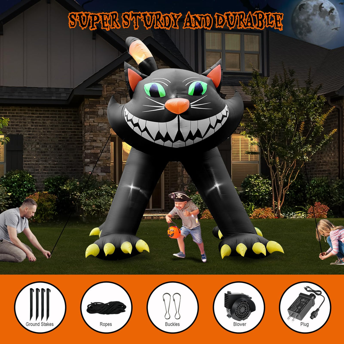 14FT Inflatable Black Cat Halloween Decoration with 7 LED G595