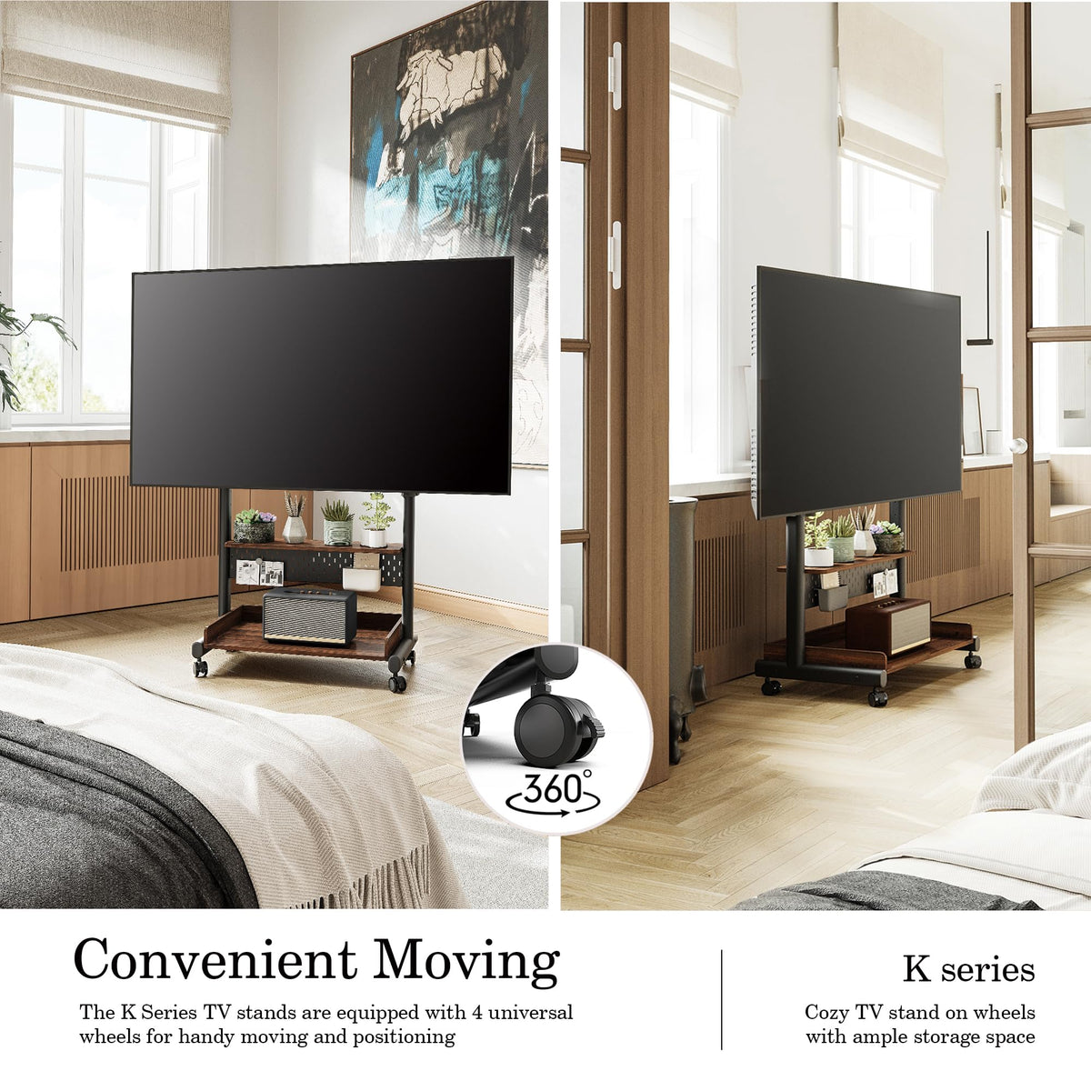 Rolling TV Stand Mount with Wooden Shelf R448