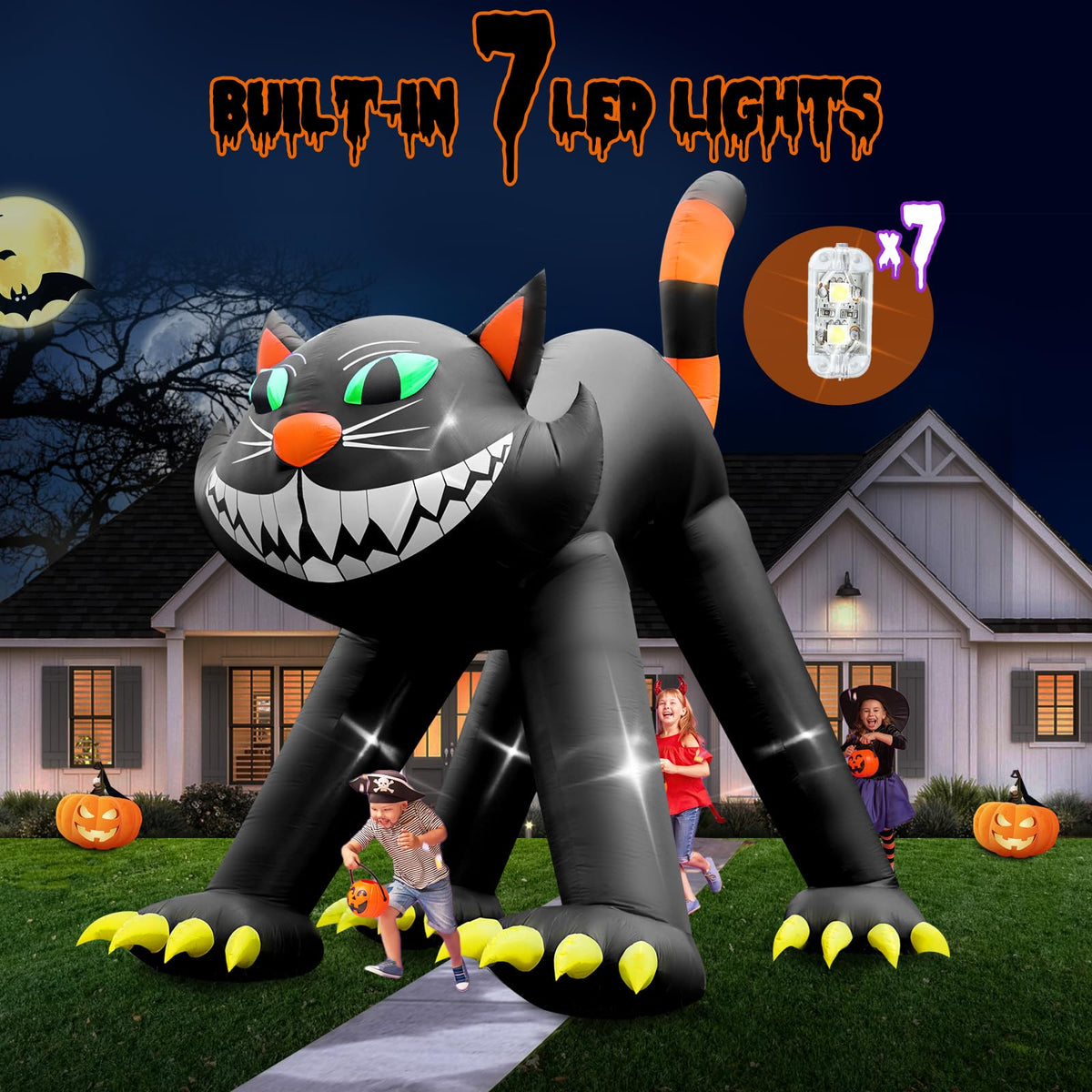 14FT Inflatable Black Cat Halloween Decoration with 7 LED G595