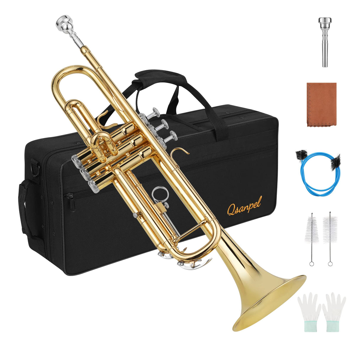 Gold Trumpet with Case, 7C Mouthpiece and Cleaning Kit J947