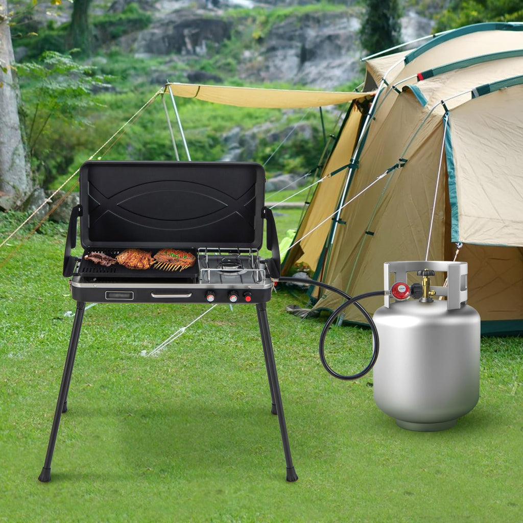 2-Burner Camping Stove with Removable Leg Stand J265