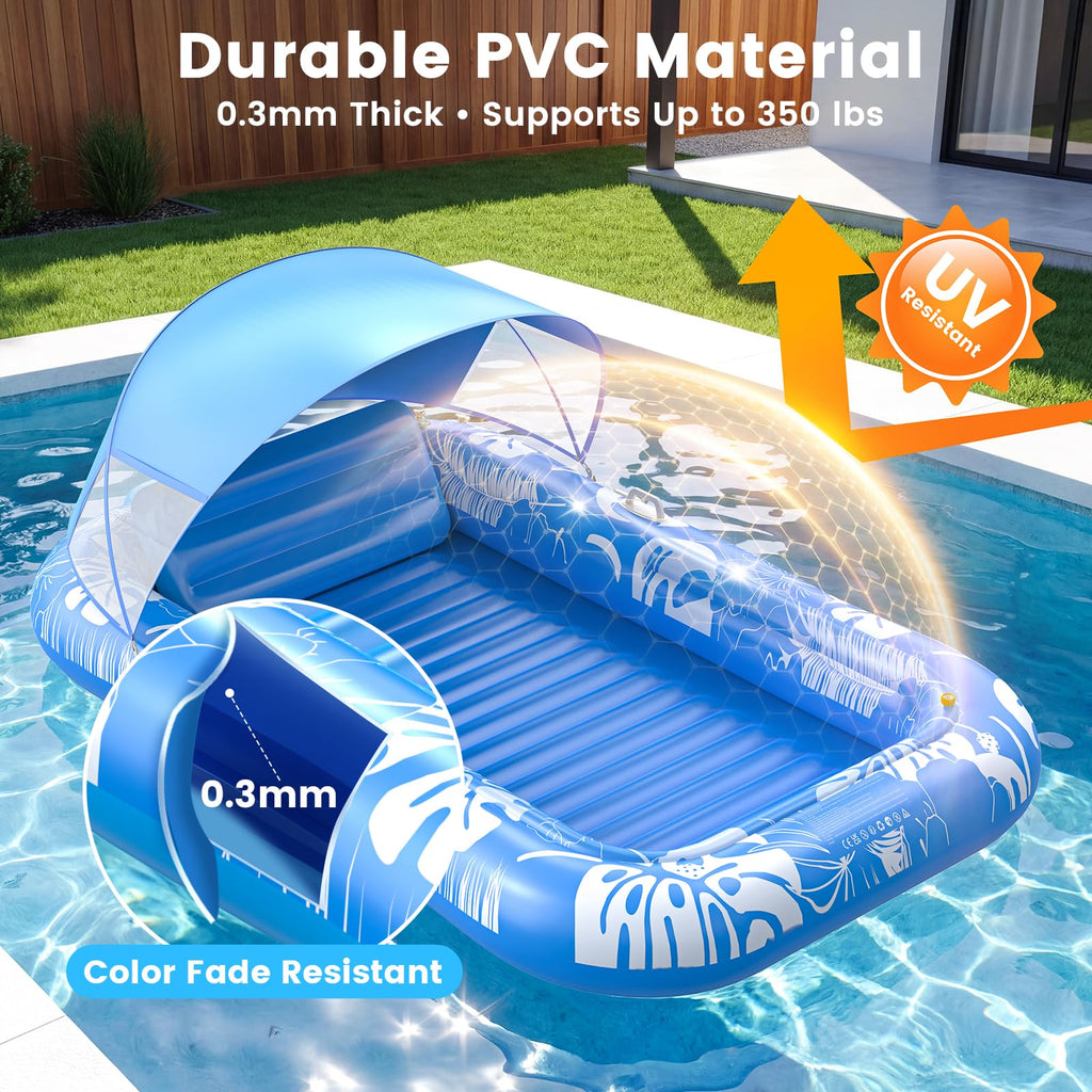 Inflatable Tanning Pool Lounger Float with Sprinkler, Pillow & Cup Holder L324