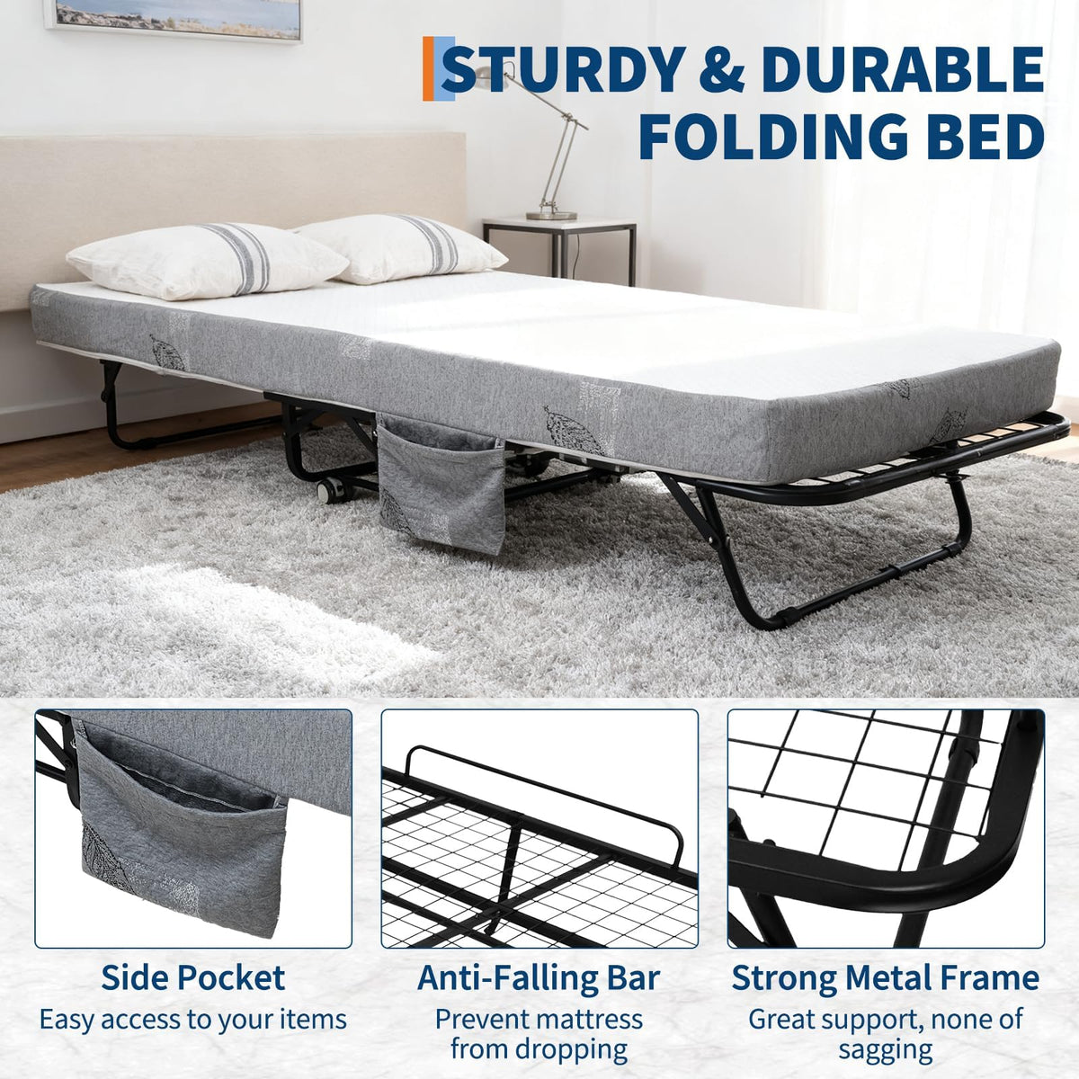 Folding Bed with 6 Inch Memory Foam Mattress M60853