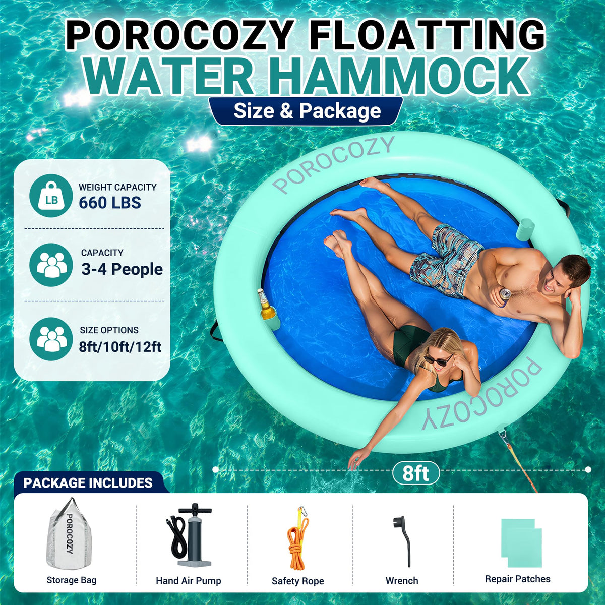 Inflatable Water Hammock with Cup Holders J205