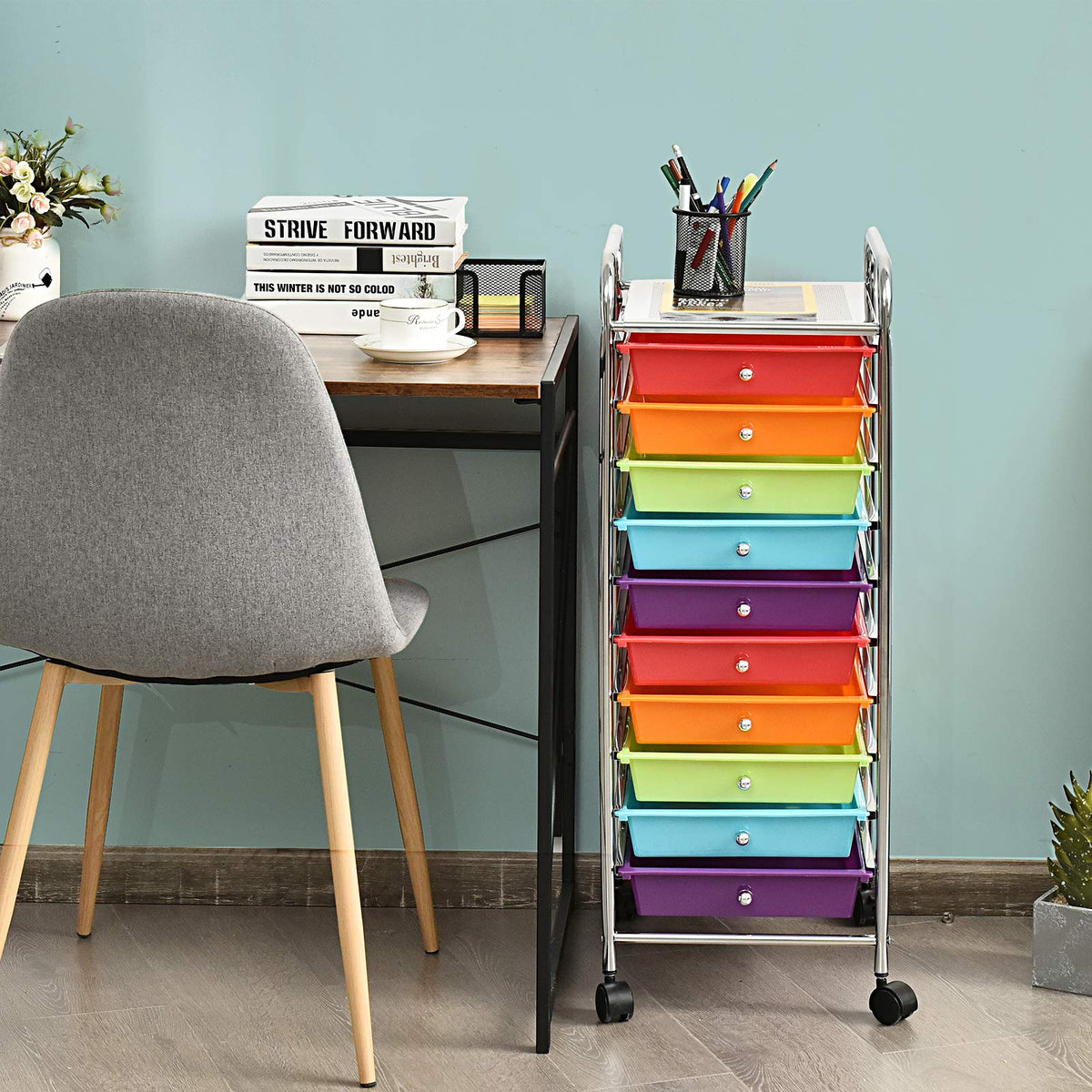 10 Drawer Rolling Cart with Lockable Wheels U831
