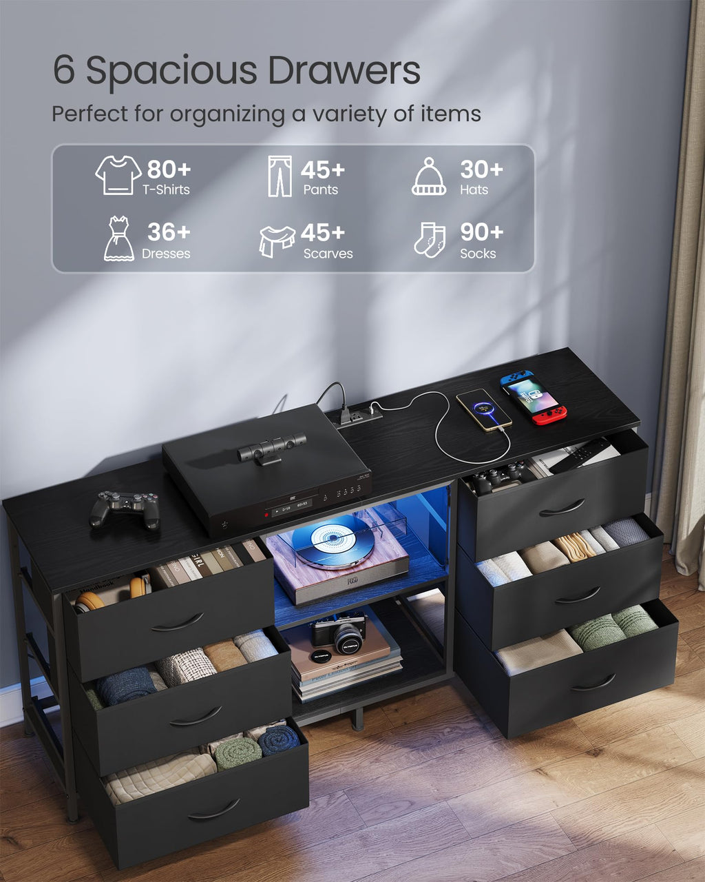 TV Stand with 6 Fabric Drawers and 2 Shelves D48950