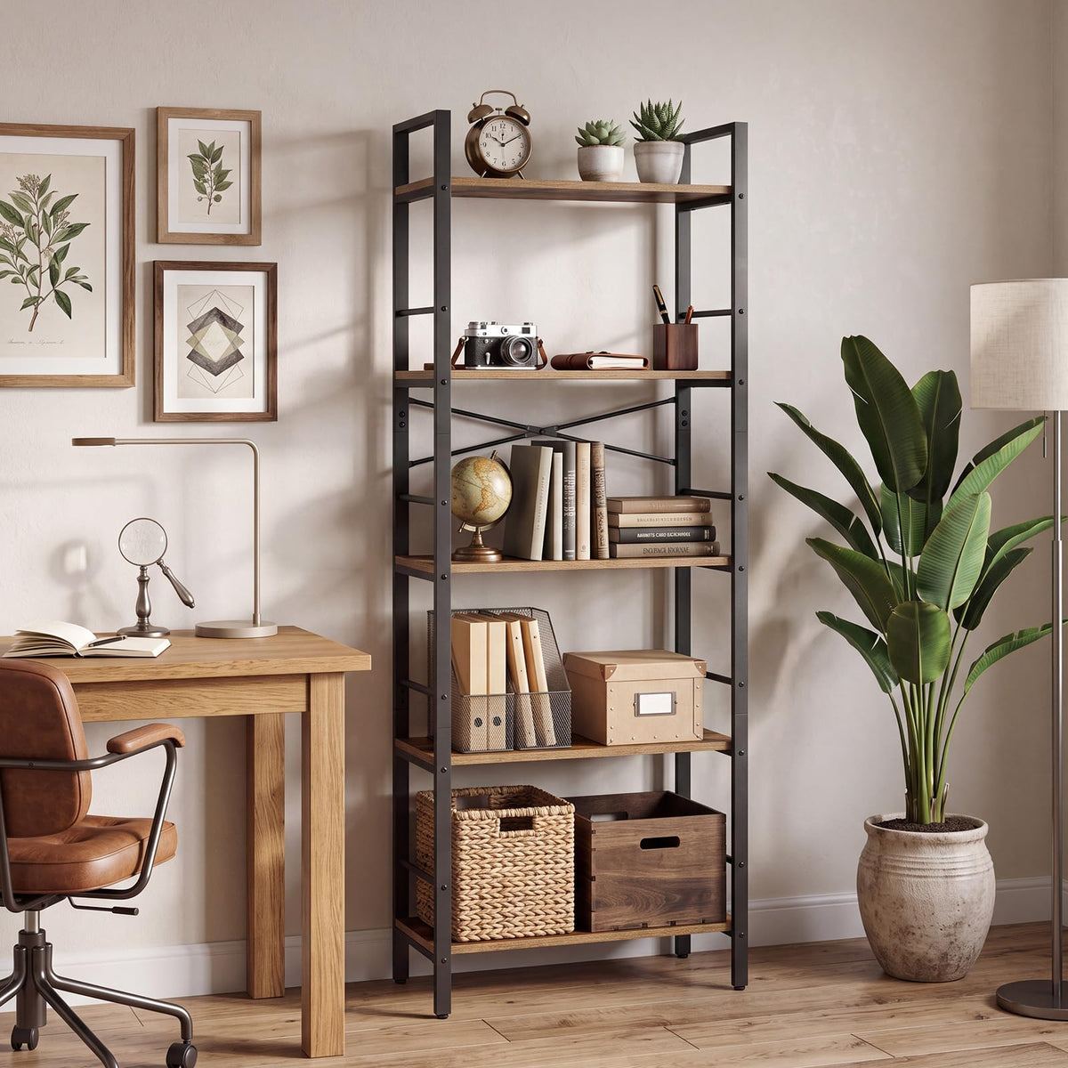 5-Tier Arched Bookcase with Side Rails E40642