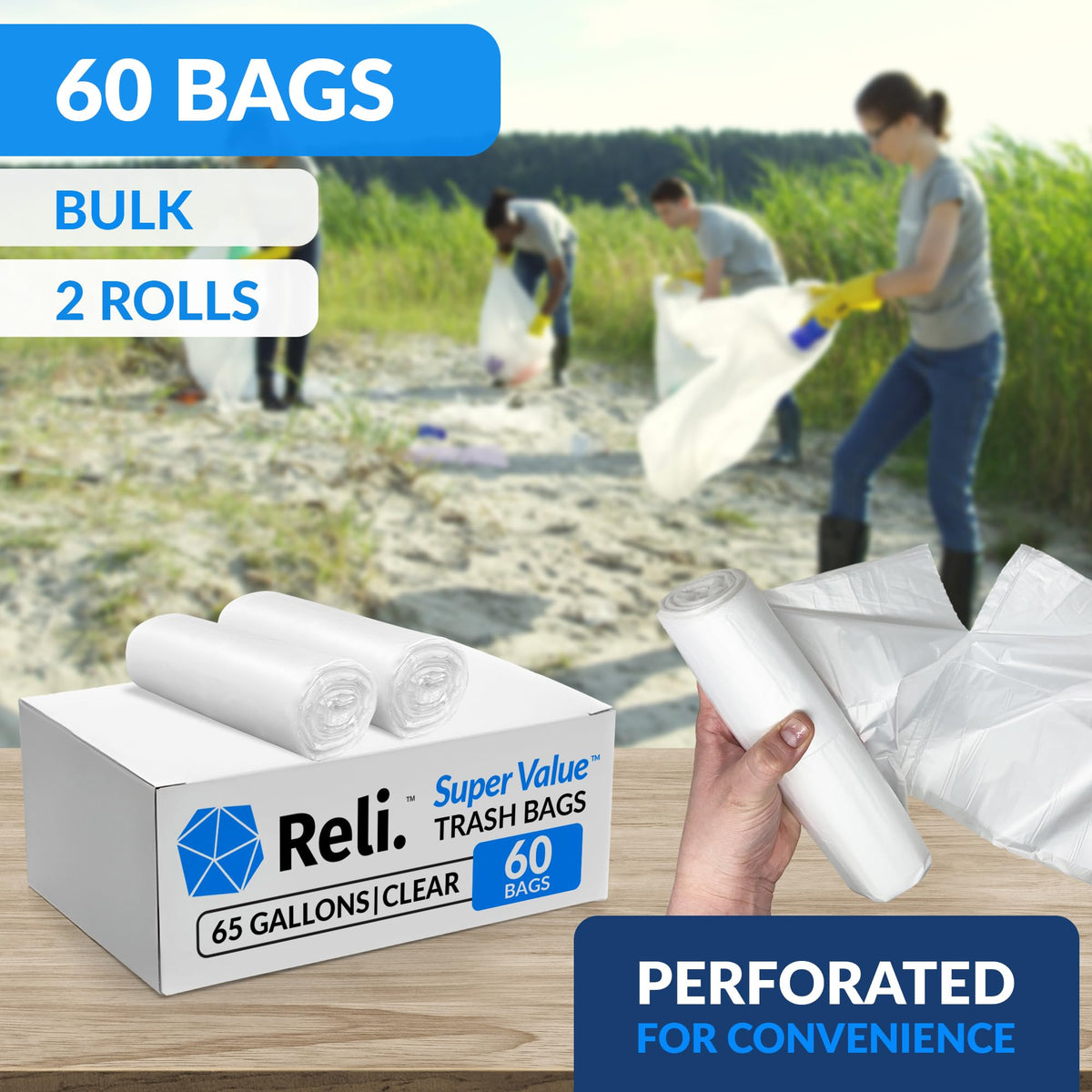 65 Gallon Heavy Duty Trash Bags P45756