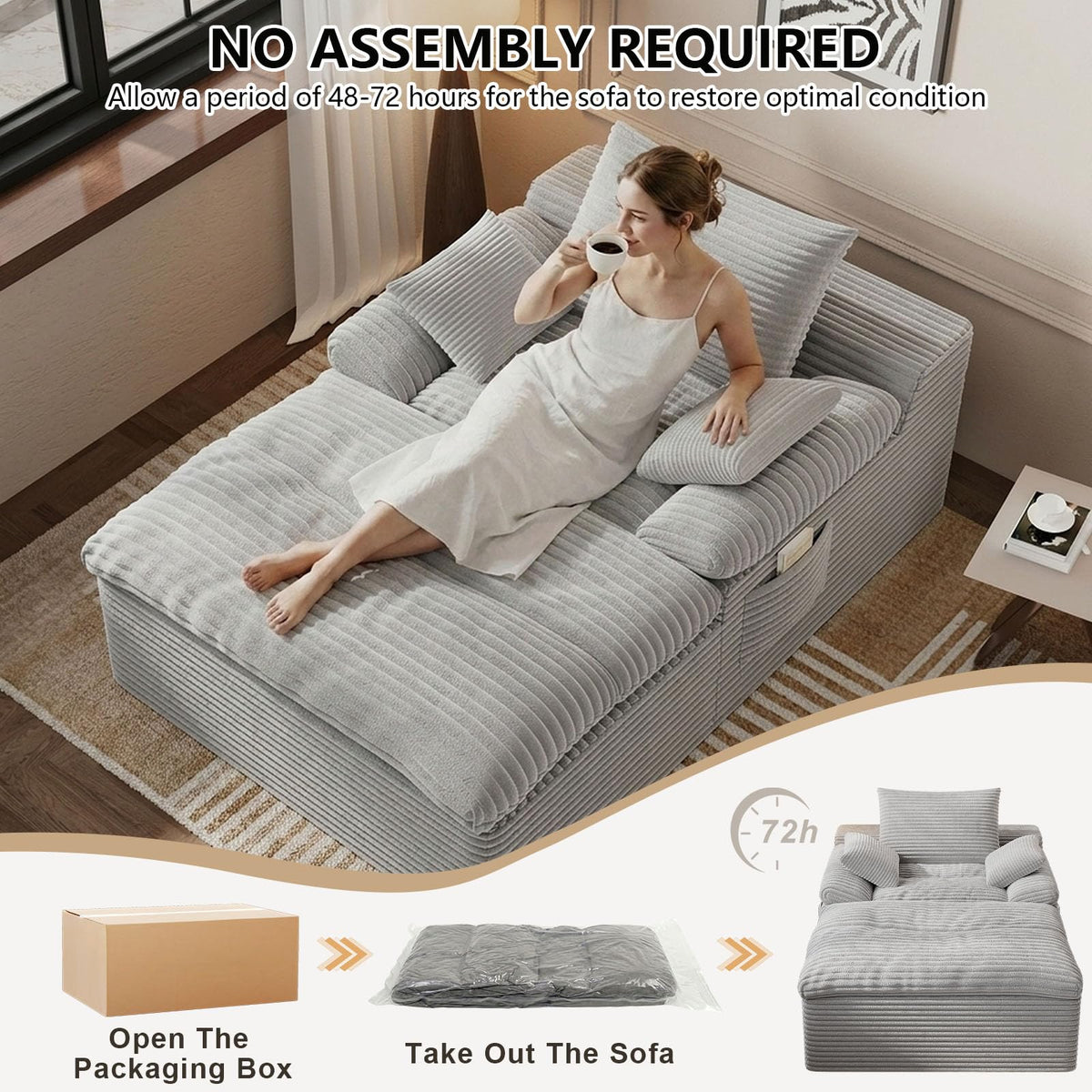 67" Oversized Corduroy Chaise Lounge Q938