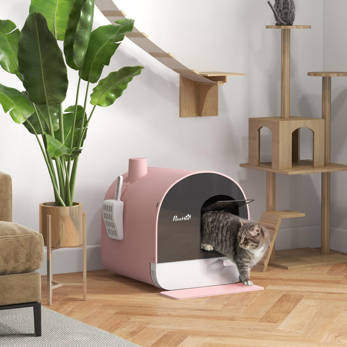 Pink Covered Cat Litter Box with Scoop W3958