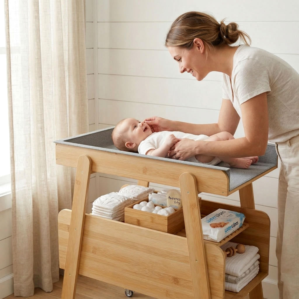 Flat Top Diaper Changing Station with Wheels and Changing Pad Z4199
