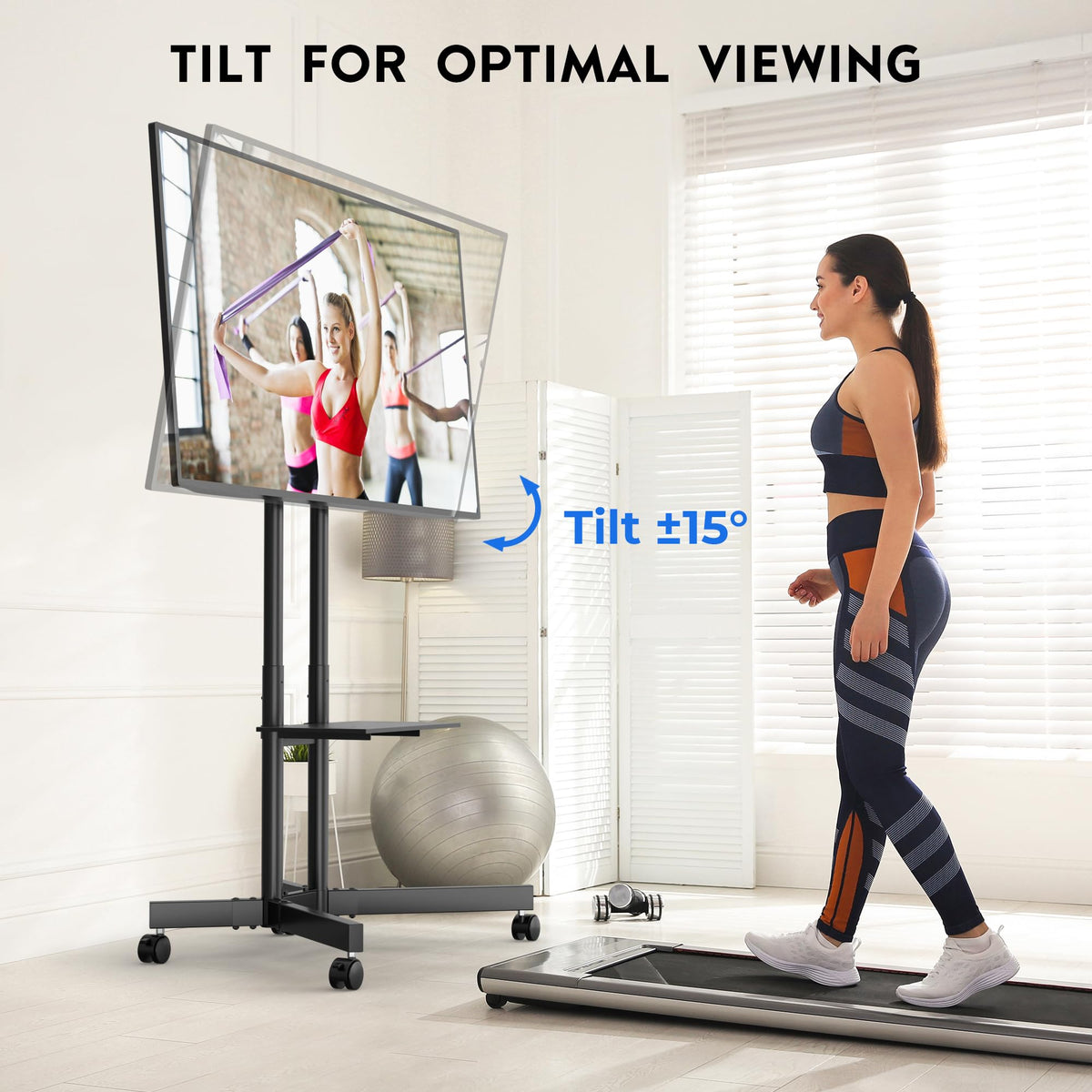 Rolling TV Stand with Tilt, Black C4342
