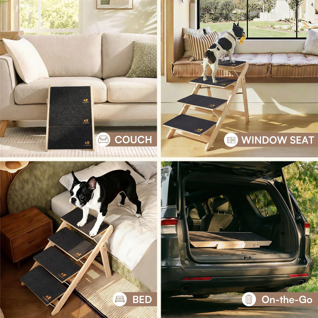 Wooden 4-Step Foldable Anti-Slip Dog Stairs N661