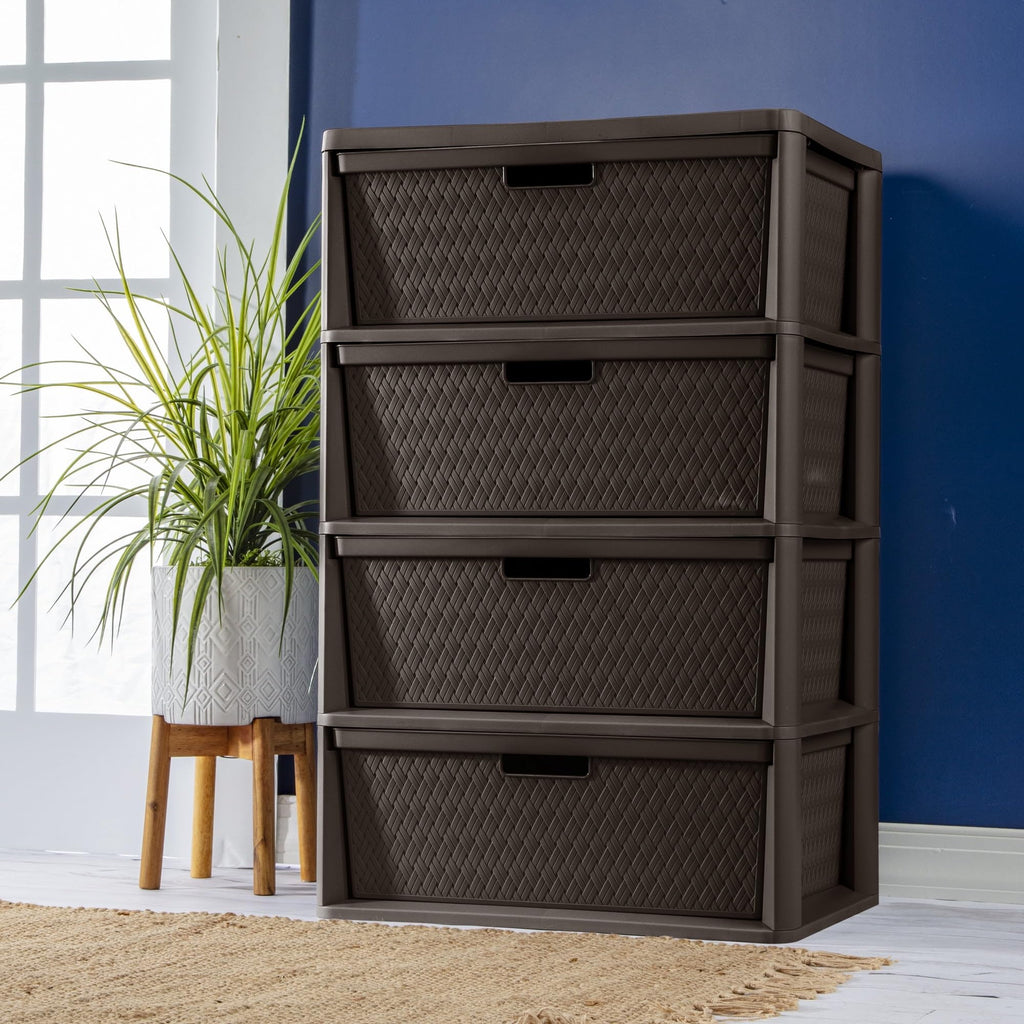 Brown 4 Drawer Plastic Storage Tower U2191