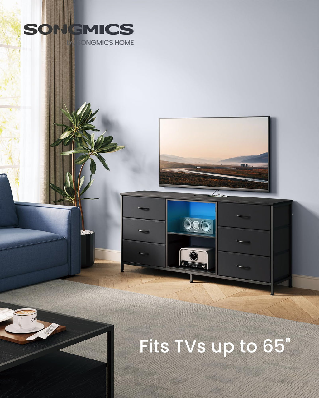 TV Stand with 6 Fabric Drawers and 2 Shelves D48950