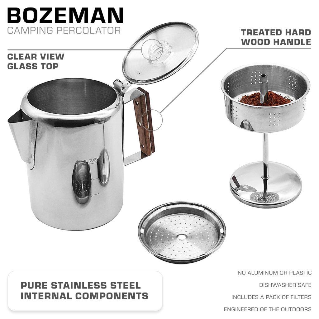 9 Cup Percolator Coffee Pot & 10 oz Double Wall Stainless Steel Cups Y725