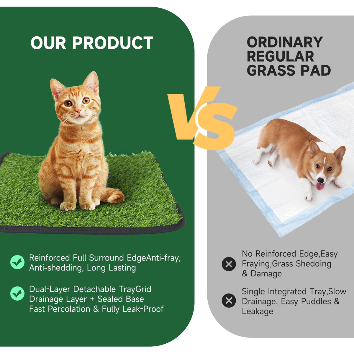 2Pack 18"x14" Artificial Dog Grass Potty Pad with Tray U729