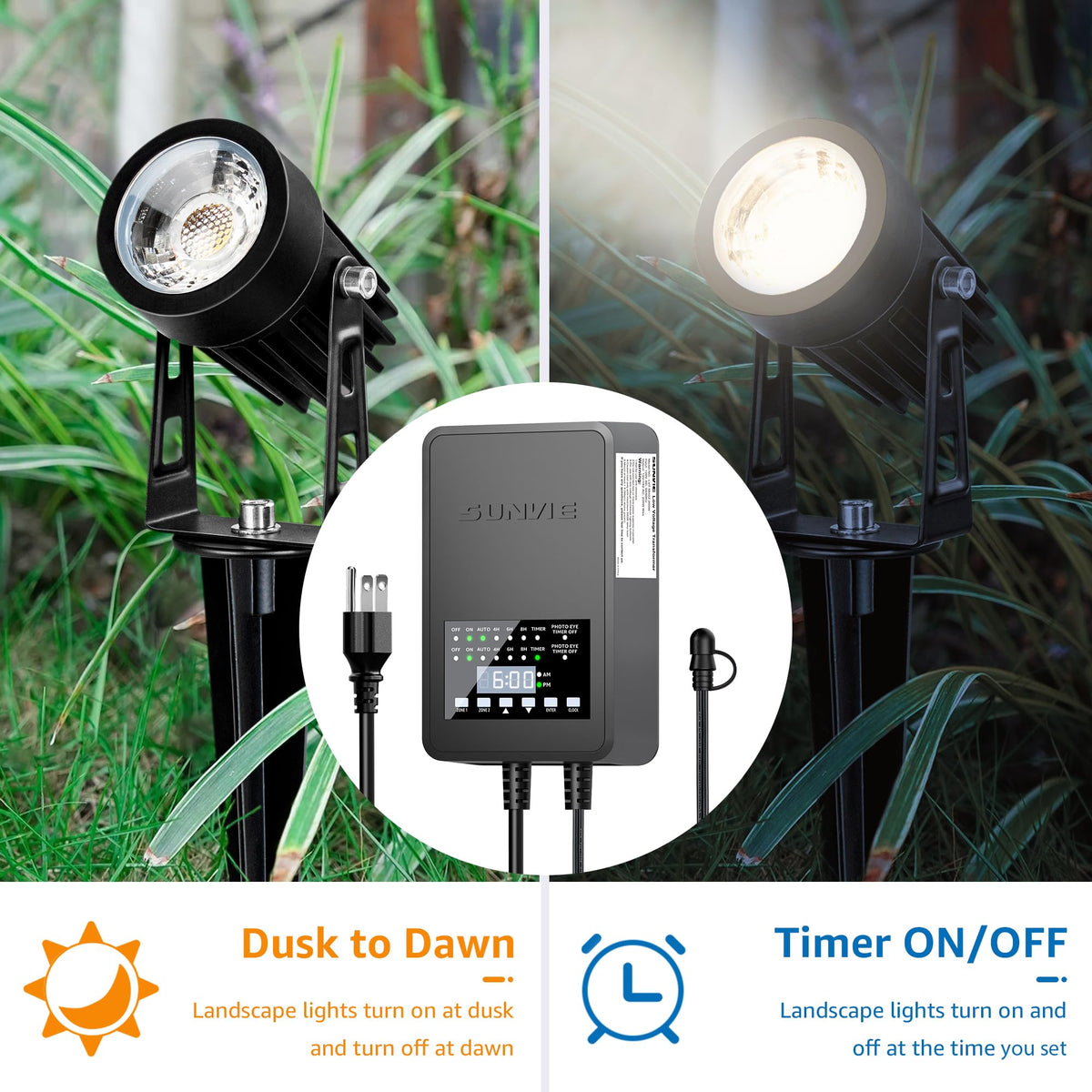 300W Low Voltage Landscape Transformer with Timer and Photocell Sensor R9088
