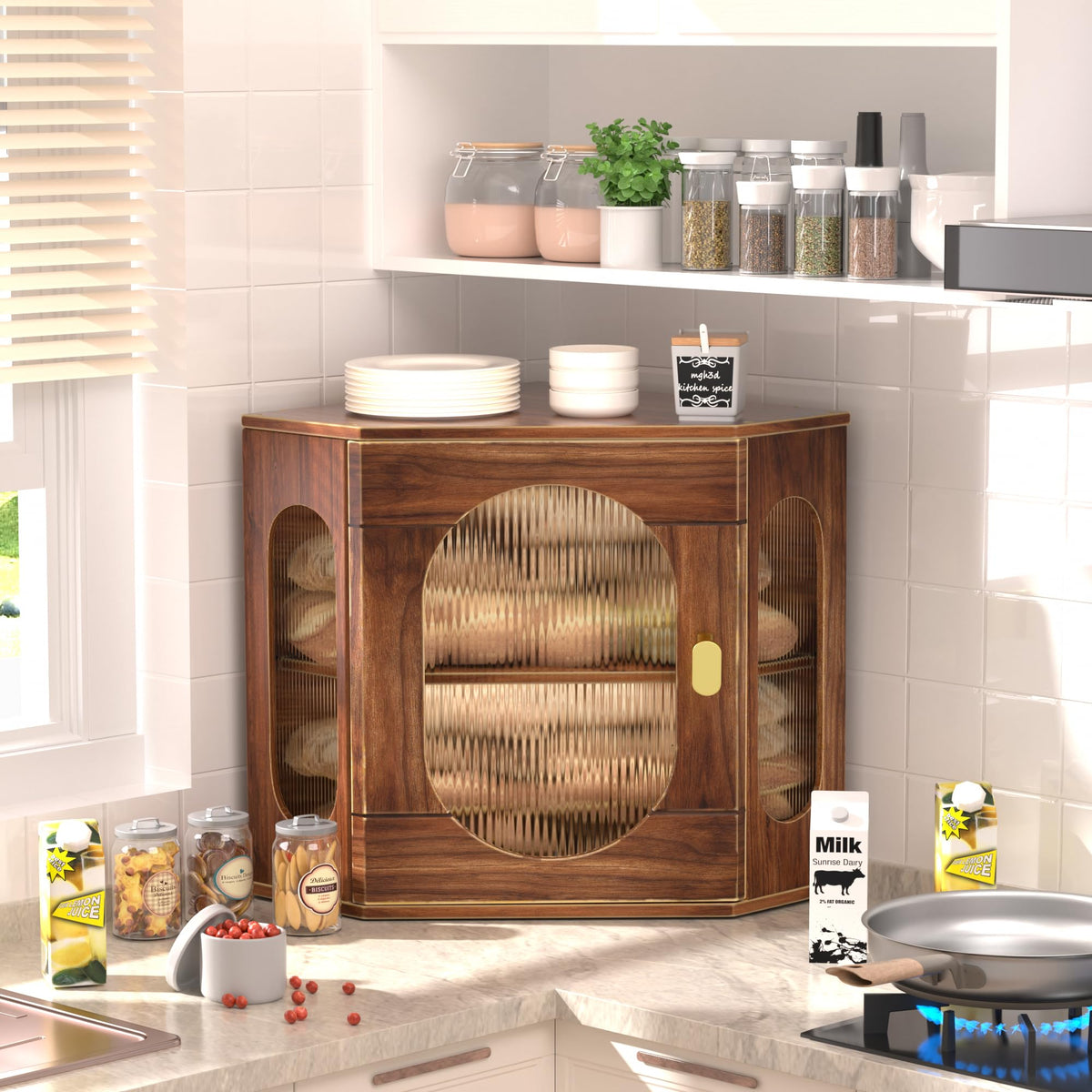 Large Wooden Double Layer Bread Box with Acrylic Window H8204