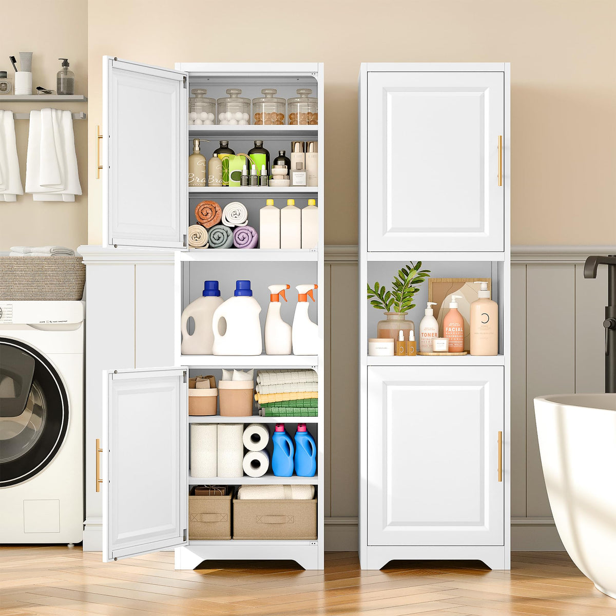 67" Tall Narrow White Metal Bathroom Storage Cabinet L76125