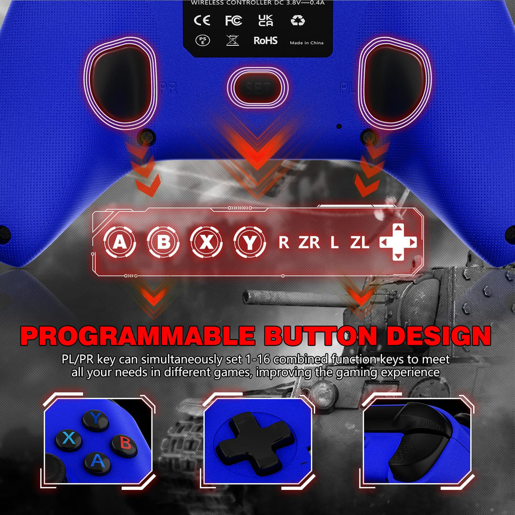 2 Pack Wireless Controller with Turbo Macro Hall Trigger Dual Vibration 3.5mm Audio Jack Built-in Battery 2.4GHz Adapter J8404
