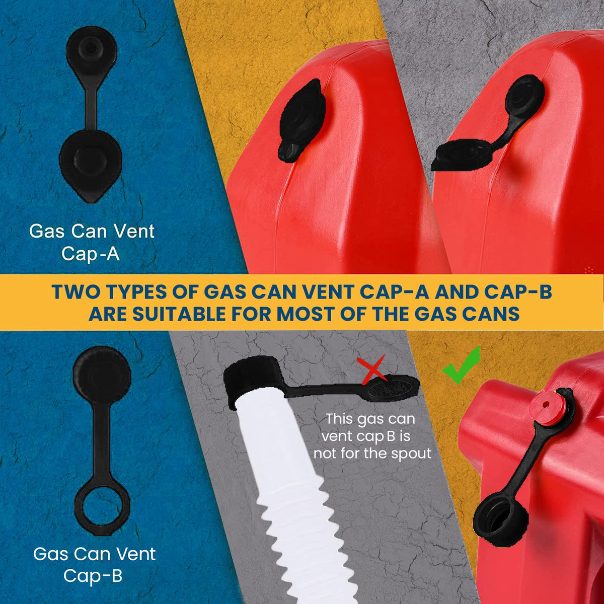 Gas Can Spout Replacement with Gasket, Stopper, Collar Caps and Vent Caps, Pack of 3 C4851