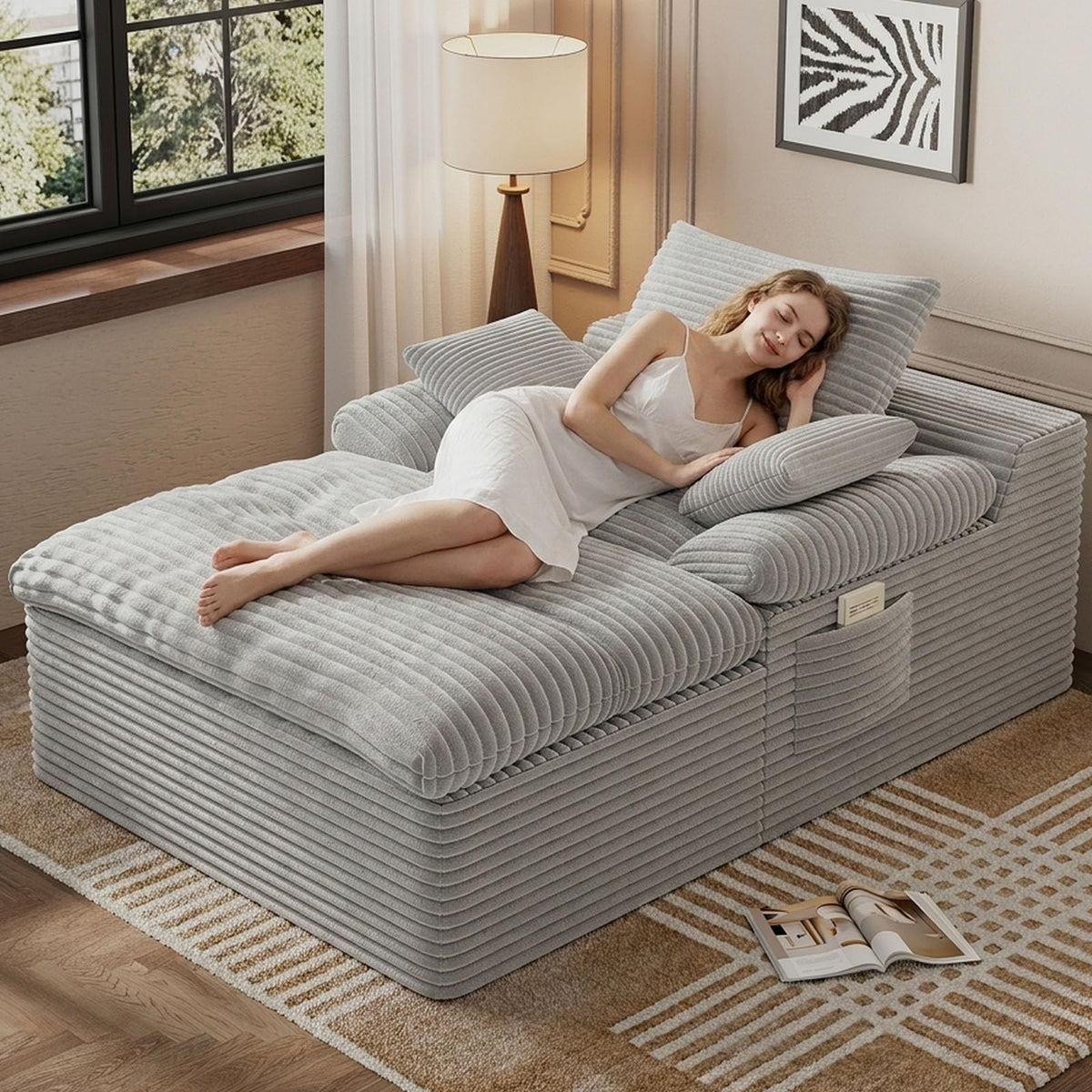 67" Oversized Corduroy Chaise Lounge Q938